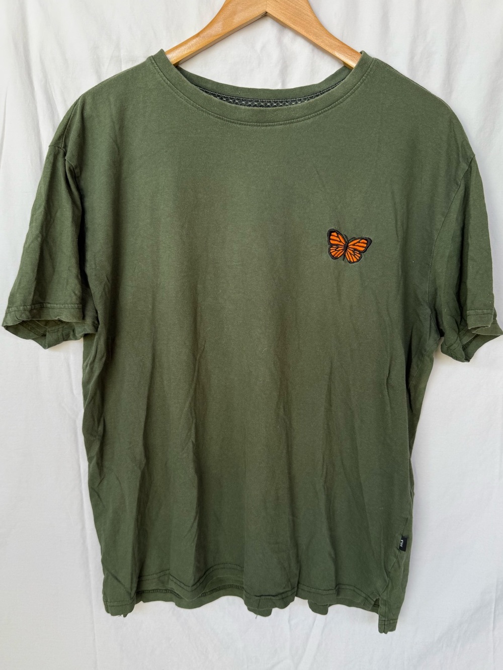 Men's Olive Green T-Shirt with Orange Butterfly Embroidery